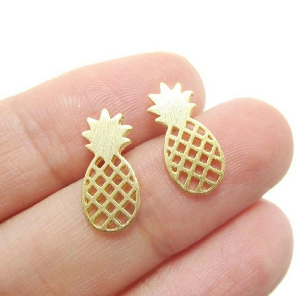 Gold Pineapple Earrings - Picture 2 of 3